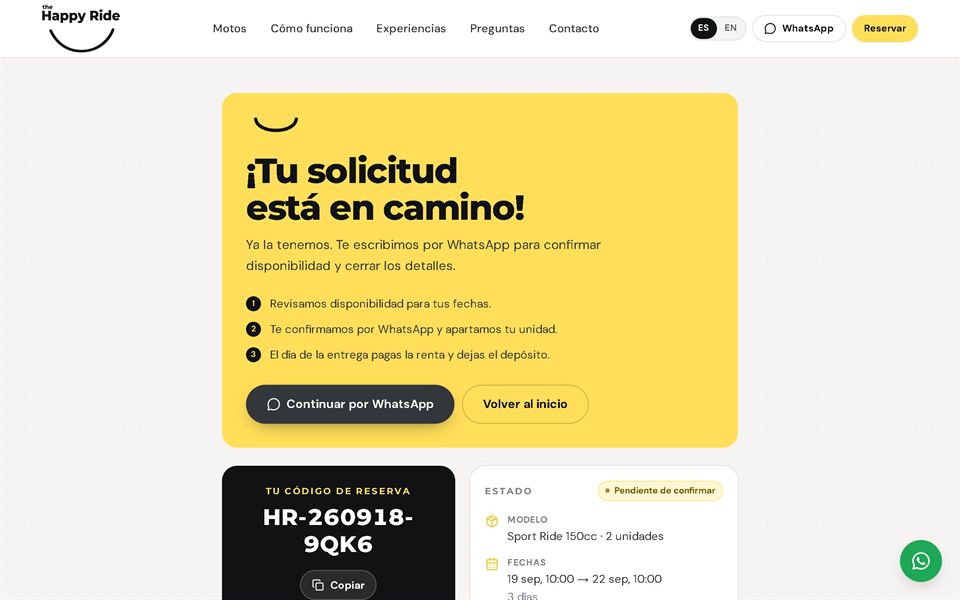 Solicitud recibida con código de seguimiento.