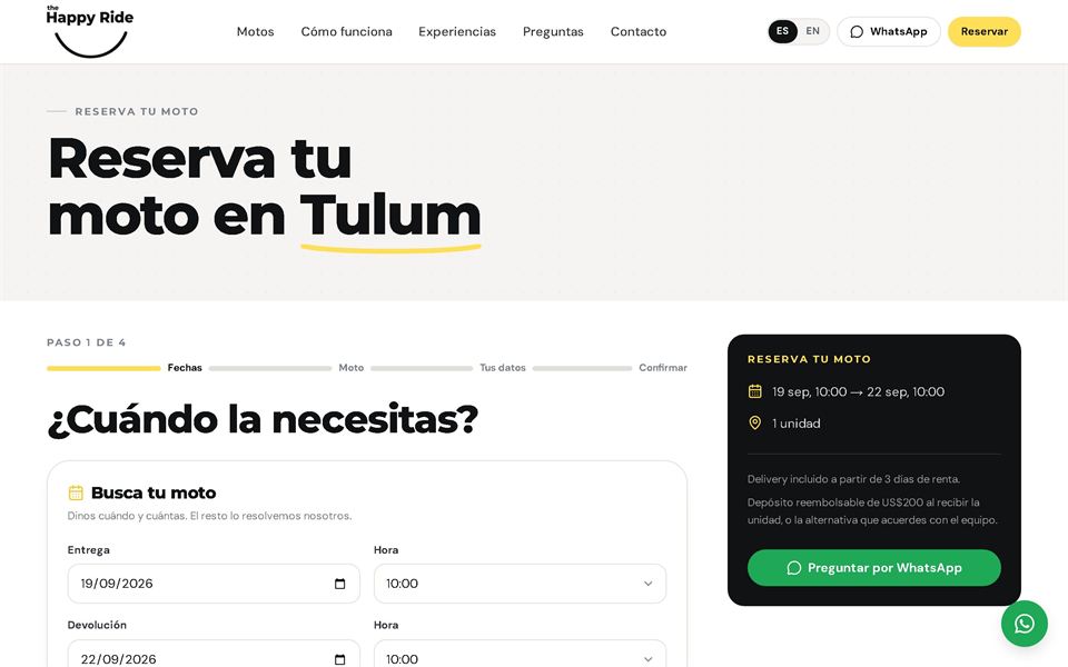 Selección de fechas para la solicitud.