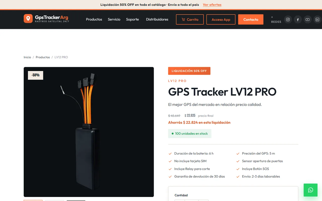 Ficha de un rastreador GPS.