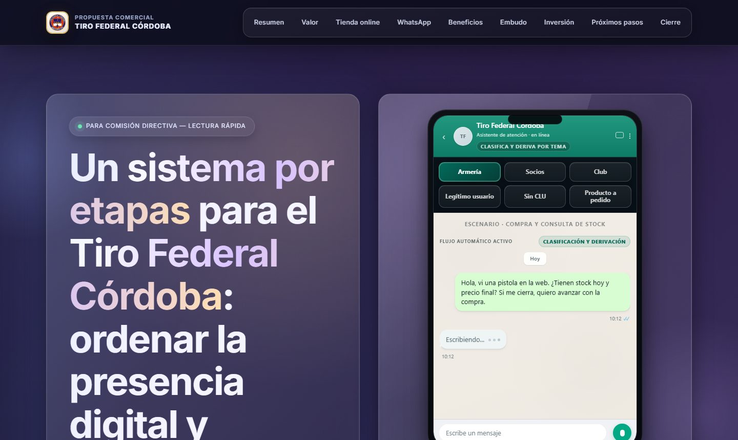 Propuesta comercial navegable para Tiro Federal Córdoba.